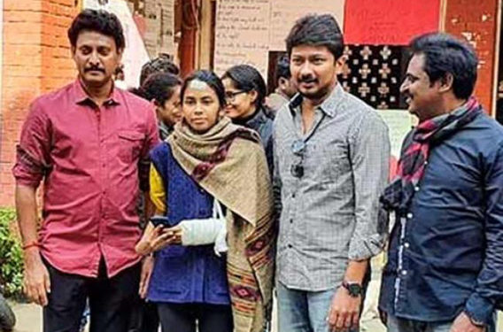 DMK youth wing leader Udhayanidhi Stalin meets JNU students in New Delhi   