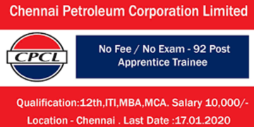 CPCL invites online application for engagement of Trade Apprentices   