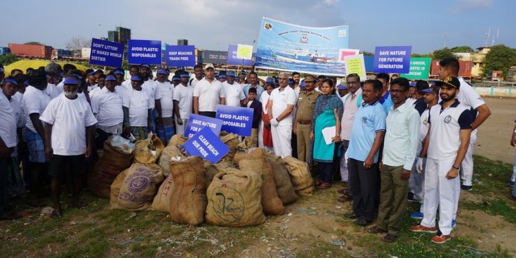 ICG’s 44th raising day: Special coastal clean-up cum community interaction programme held at Kasimedu Harbour