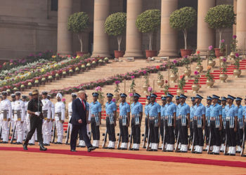 President Trump accorded a ceremonial welcome at Rashtrapati Bhavan