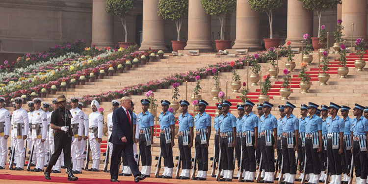 President Trump accorded a ceremonial welcome at Rashtrapati Bhavan