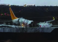 A passenger plane skidded off the runway and broke into pieces in Turkey; 52 injured