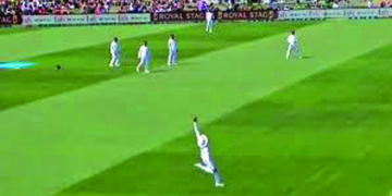 Stunning catch: Ravindra Jadeja flies to take a breathtaking catch to dismiss Neil Wagner on Day 2