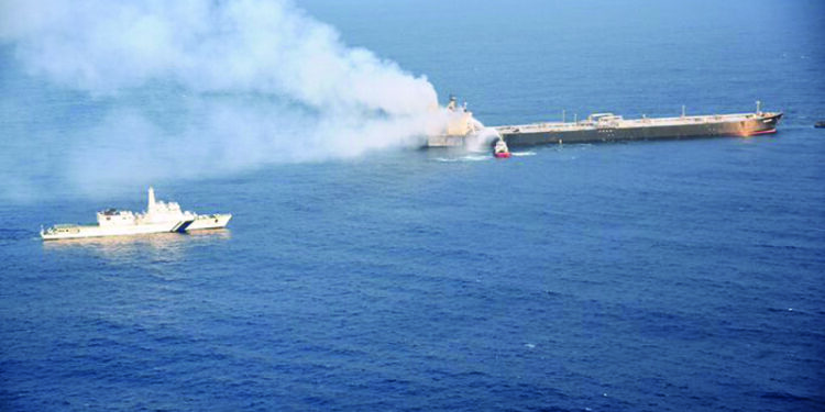 Oil tanker on fire off Sri Lanka coast towed to safety