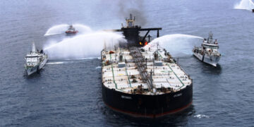 ICG pollution response ship joins firefighting onboard oil tanker off Lankan coast