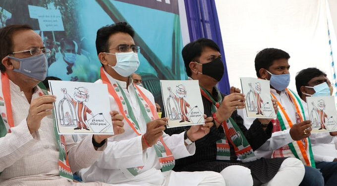 Gujarat Congress holds dharna against Centre’s new farm laws in Gandhinagar