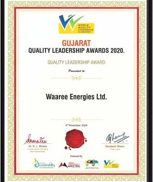 Waaree bags World Federation of Marketing Professionals’ Gujarat Quality Leadership Award
