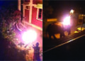 Unidentified man hurls burning tyre on straying wild elephant