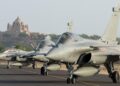 Rafale jets of Indian & French air forces conduct complex manoeuvres as part of Exercise Desert Knight 21