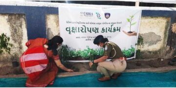 CSR: Cadila Pharma and Dholka Taluka Police plant 400 saplings at DSP office