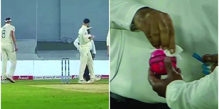 Stokes applies saliva on ball; spoken to by umpires