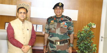 Maj Gen Arvind Kapoor, ADG, Gujarat NCC DTE makes courtesy call of Gujarat CM, Education Minister