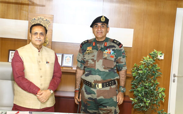 Maj Gen Arvind Kapoor, ADG, Gujarat NCC DTE makes courtesy call of Gujarat CM, Education Minister