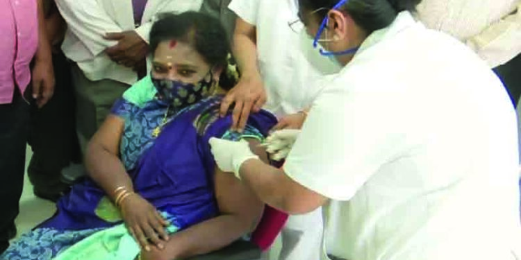 Puducherry Lt Governor Tamilisai Soundarajan receives vaccine at women’s hospital