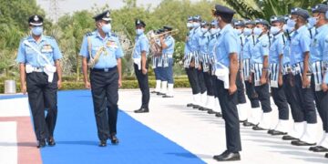 Air Marshal SK Ghotia, AOC-In-Chief, SWAC receives Guard of Honour at Gandhinagar