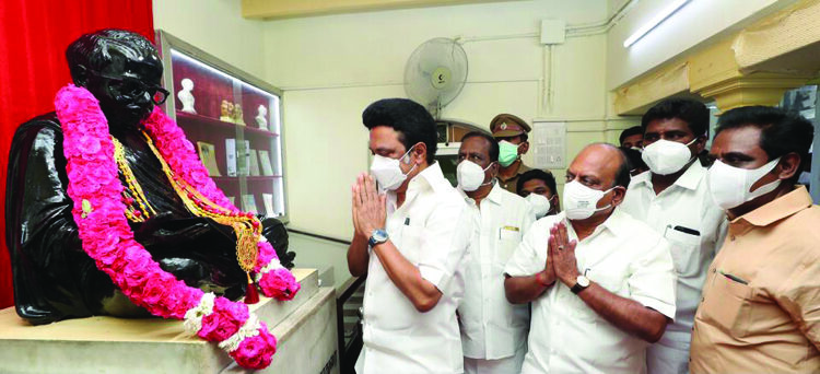 TN CM Stalin visits Anna memorial in Kancheepuram