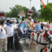 Congress leaders hold protest against fuel price hike in Delhi