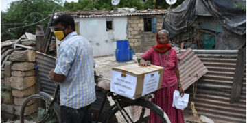 Air Force Wives Welfare Association Jamnagar distributes 500 packets of ration to needy families