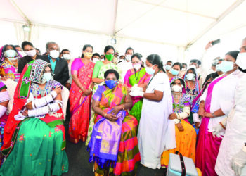 Telangana Governor Tamilisai takes COVID-19 vaccine among tribals