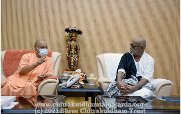 UP CM Yogi Adityanath honours spiritual leader Morari Bapu for dedicating life in service of Lord Ram