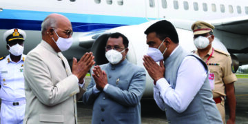 President Kovind presents President’s Colour to Naval Aviation at INS Hansa base
