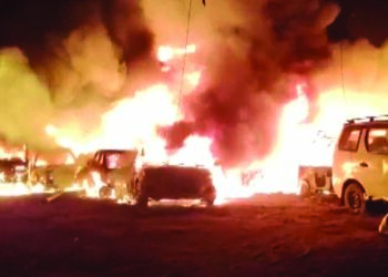 Over 25 vehicles burnt at Kheda police station