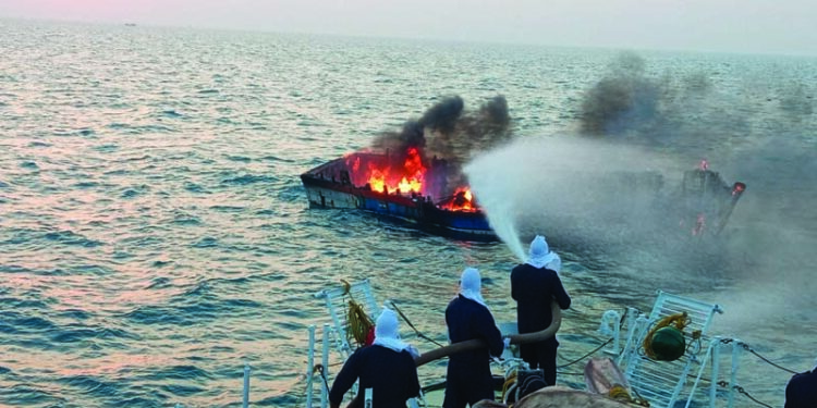 ICG rescues 7 fishermen from burning boat off Okha coast in Gujarat