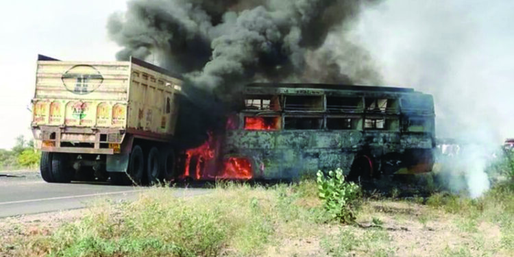 11 burnt to death after bus-truck collision in Barmar; PM Modi announces ex gratia of Rs 2L