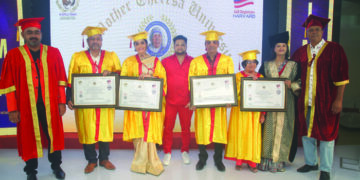 St Mother Teresa University confers honorary doctorate on actress Abirami, sociopreneur P Indran, Sudarshan Seshadri