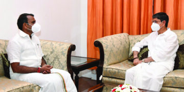 Union Minister Dr L Murugan pays courtesy call on Tamil Nadu Governor RN Ravi