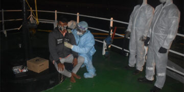 Indian Coast Guard interceptor boat evacuates critically ill fisherman to Porbandar harbour