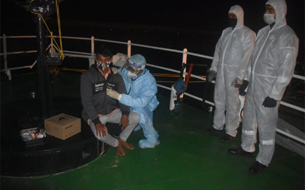 Indian Coast Guard interceptor boat evacuates critically ill fisherman to Porbandar harbour