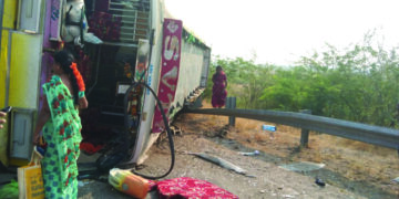 Eight dead, over 20 critically injured as bus turns turtle in Karnataka