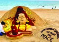 Artist Sudarsan Pattnaik creates sand sculpture of Lord Shiva with 23,436 rudraksha beads