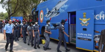 Indian Air Force reaches out to students through Induction Publicity Exhibition Vehicle in Vadodara