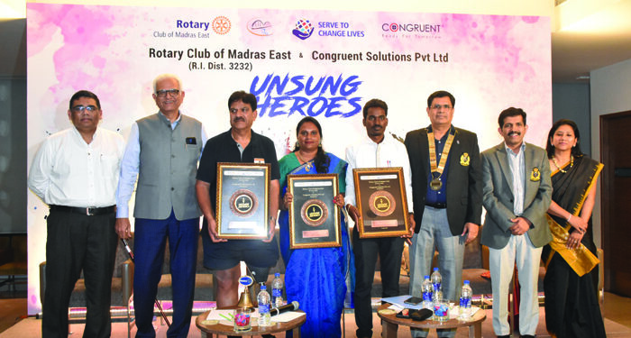 Rotary Club of Madras East & Congruent Solutions honour three ‘Unsung Heroes’