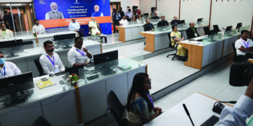 PM Narenda Modi visits exhibition at Vidya Samiksha Kendra in Gandhinagar