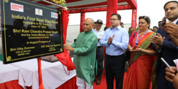 Steel Minister dedicates India’s first all steel slag road in Gujarat built in association with ArcelorMittal Nippon Steel 
