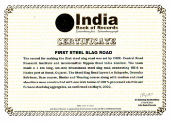 ArcelorMittal Nippon Steel in India Book of Records for country’s first steel slag road