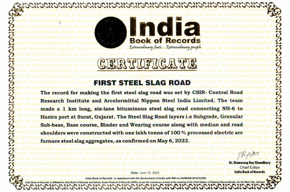 ArcelorMittal Nippon Steel in India Book of Records for country’s first steel slag road