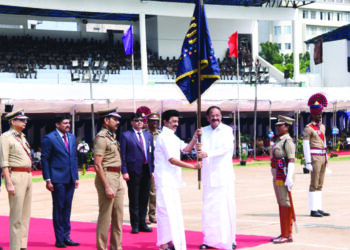 Vice President presents Presidential Colours to the Tamil Nadu Police in Chennai