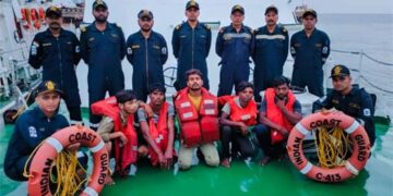 ICG ship C-413 rescues 5 fishermen from flooding fishing boat off Okha in wee hours of Wednesday