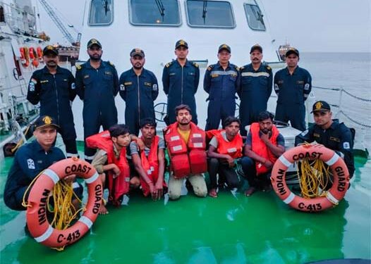 ICG ship C-413 rescues 5 fishermen from flooding fishing boat off Okha in wee hours of Wednesday