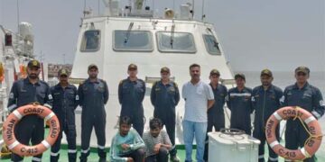 ICG rescues two fishermen from sinking fishing boat off Okha coast in Gujarat