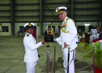Rear Admiral Vikram Menon awards Wings to 9 Naval pilots at INS Rajali