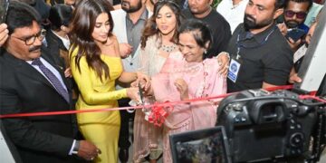 Actress Janhvi Kapoor in presence of Varsha Nathwani launches 4th Azure Salon & Nails
