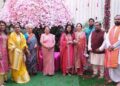 Ambani and Merchant families at Shreenathji temple in Nathdwara on Thursday.-NE photo
