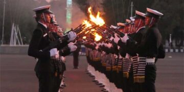 Navy Week: INS Valsura holds Beating Retreat and Sunset Ceremony in Jamnagar on Sunday