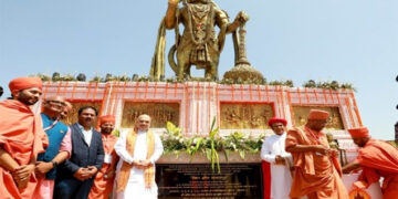 Amit Shah unveils 54-ft high statue of Lord Hanuman in Salangpur of Botad dist in Gujarat
