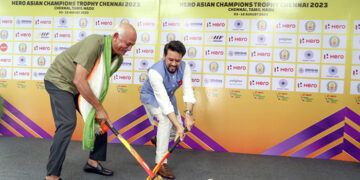 Union Minister of Sports Anurag Thakur unveils trophy for Hero Asian Champions Trophy 2023